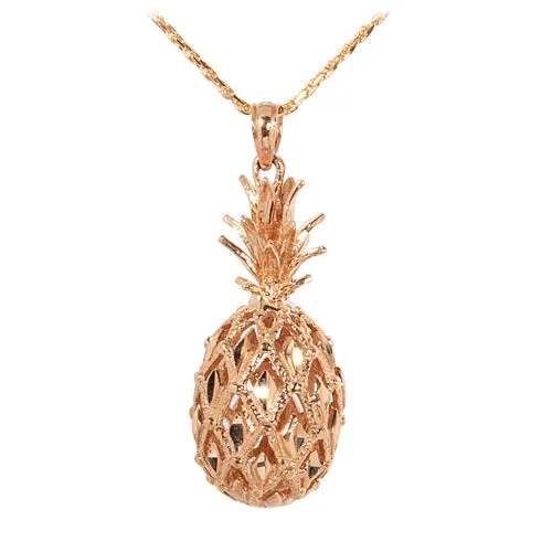 14K Pink gold Pineapple Pendant(S, M, L) (Chain Sold Separately)