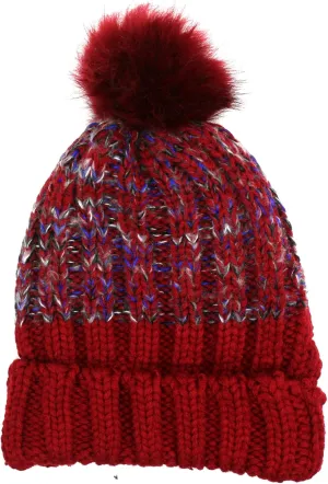 ANGELA & WILLIAM Women's Winter Warm Variegated Knit Cuffed Slouchy Beanie with Soft Faux Fur Pom Pom