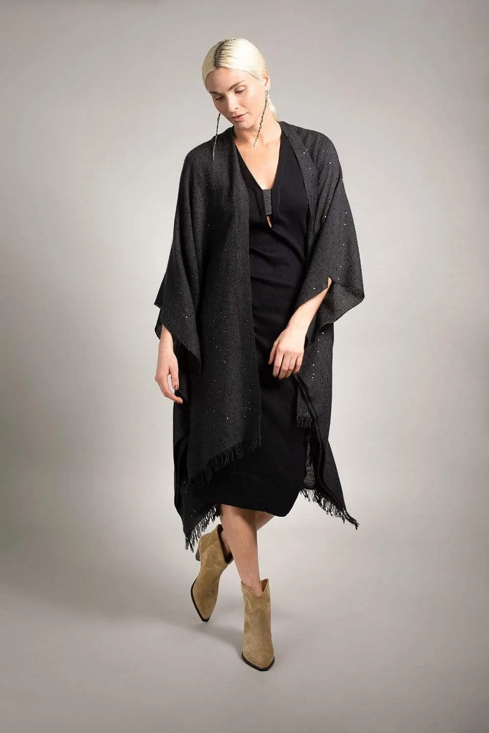 Cashmere Silk Paillette Poncho - Blackstone