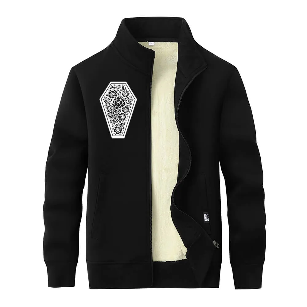 Coffin With Flower Stand Collar Zip Fleece Cardigan