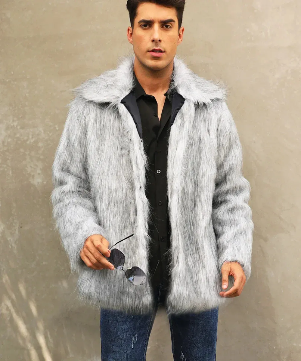 Cold-Weather Fox Look with Men's Faux Fur Coat Jacket