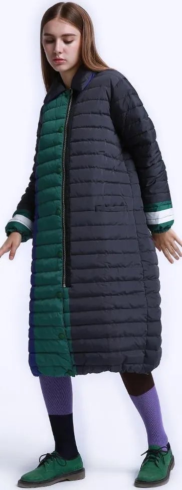 Color-Block Paneled Puffer Down Coat
