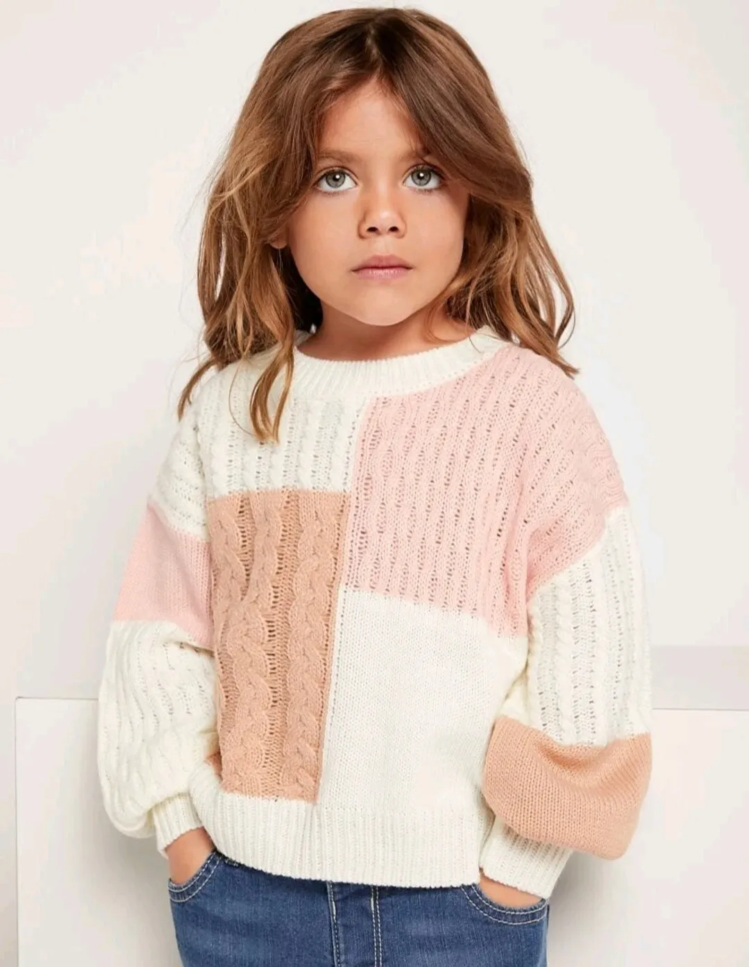 Colorblock Cable Knit Sweater #1000213
