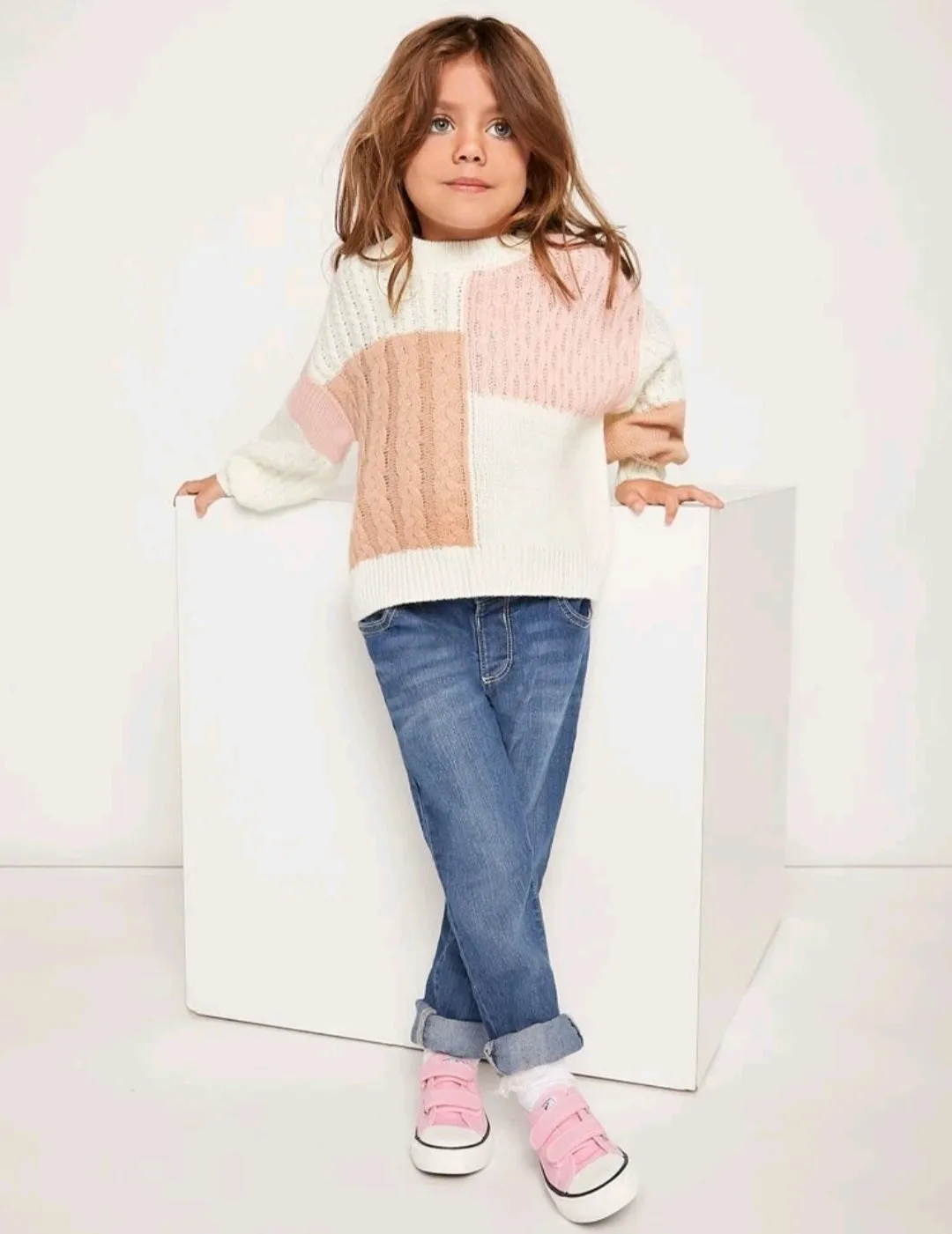Colorblock Cable Knit Sweater #1000213
