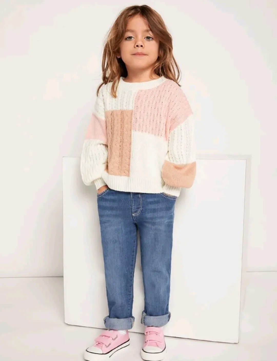 Colorblock Cable Knit Sweater #1000213