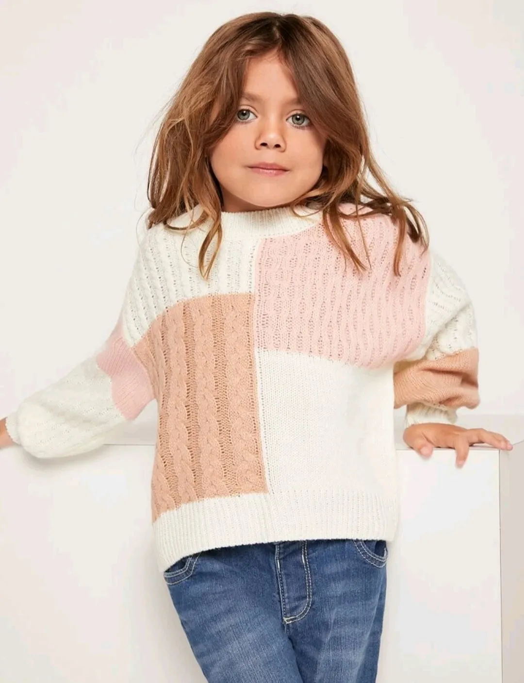 Colorblock Cable Knit Sweater #1000213