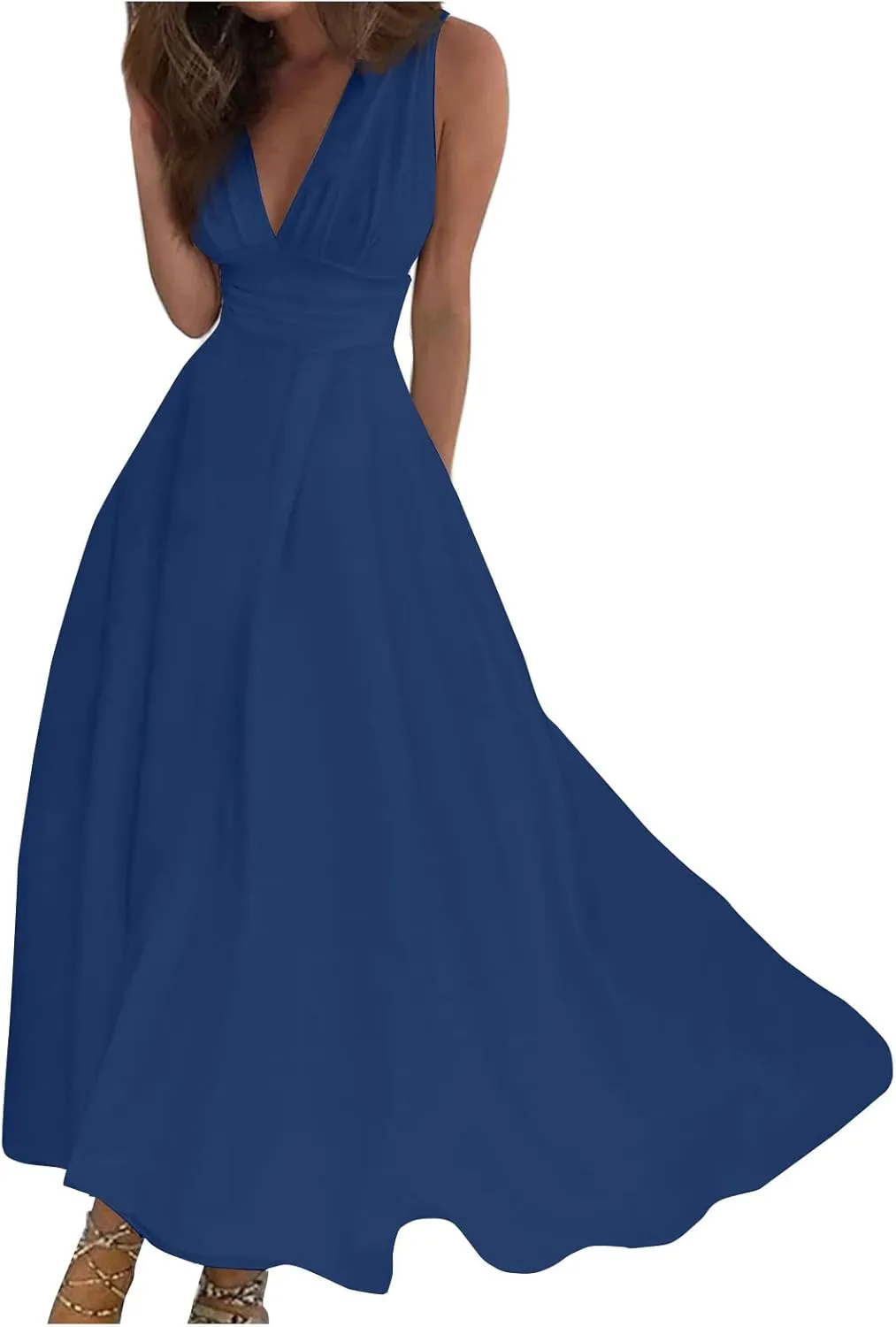 Dresses for Women 2024 Wrap V Neck Floral Print Sundresses Flowy Ruched Sleeveless Maxi Dress Elegant Boho Dress