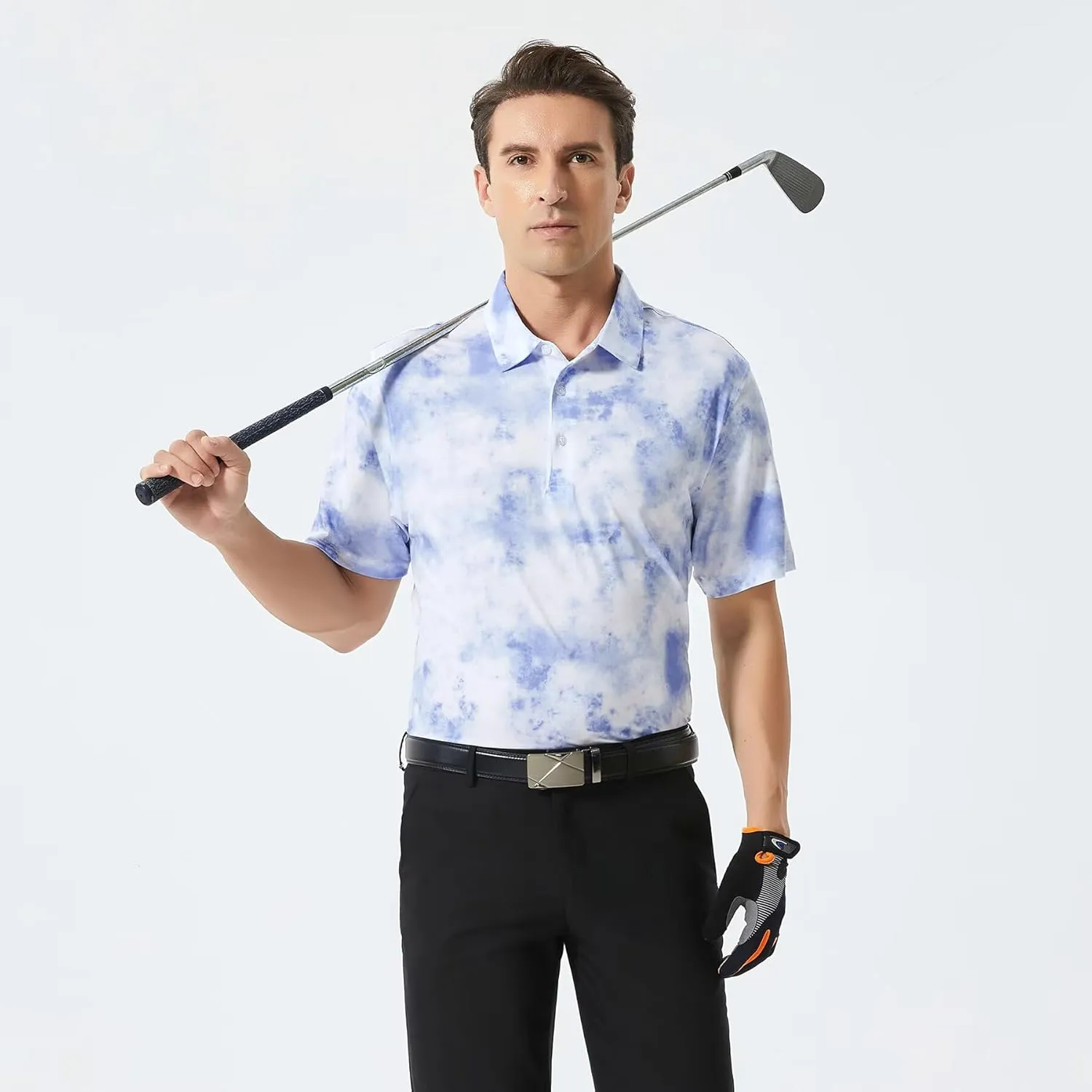 Golf Shirts for Men Dry Fit Performance Print Short Sleeve Moisture Wicking Golf Polo Shirts