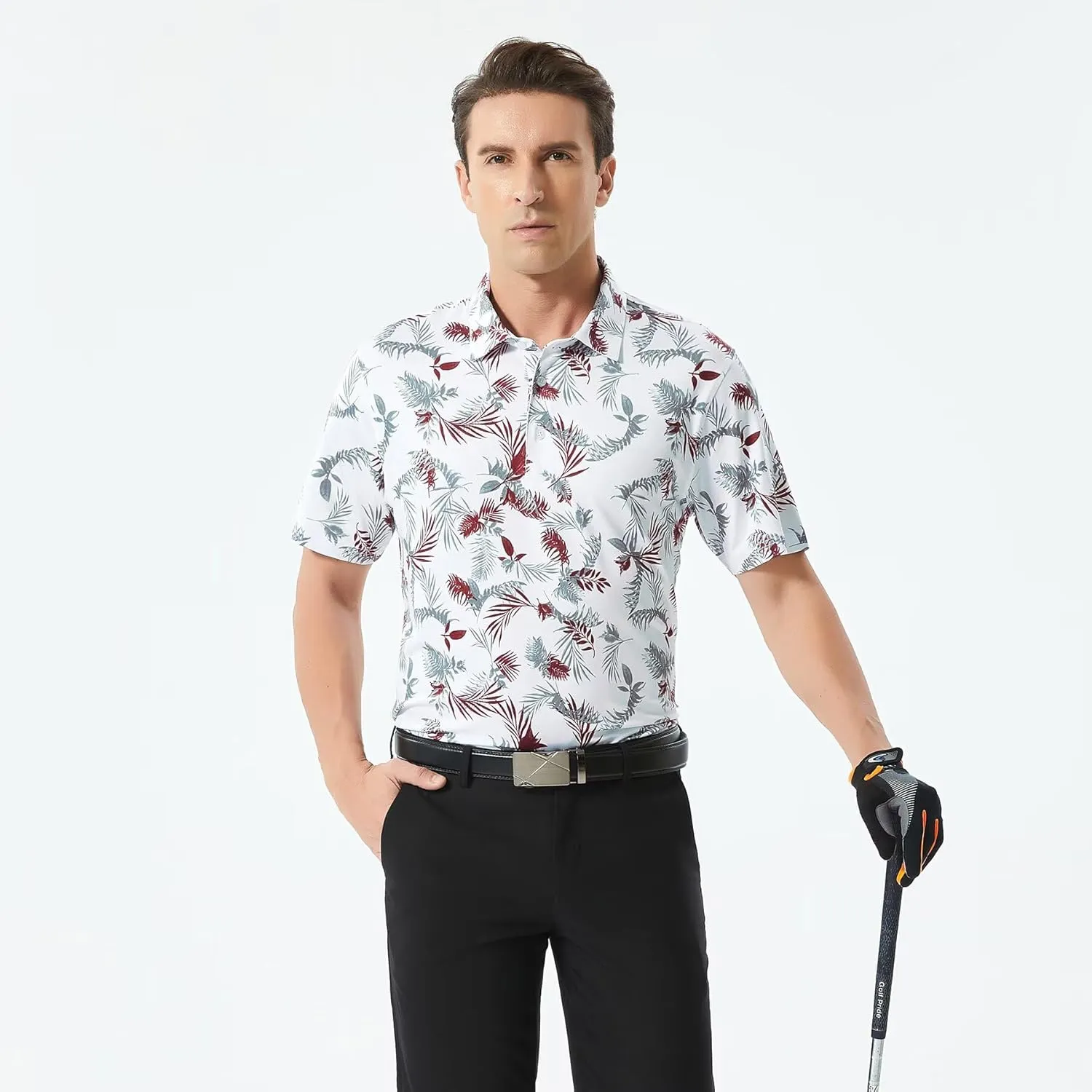 Golf Shirts for Men Dry Fit Performance Print Short Sleeve Moisture Wicking Golf Polo Shirts