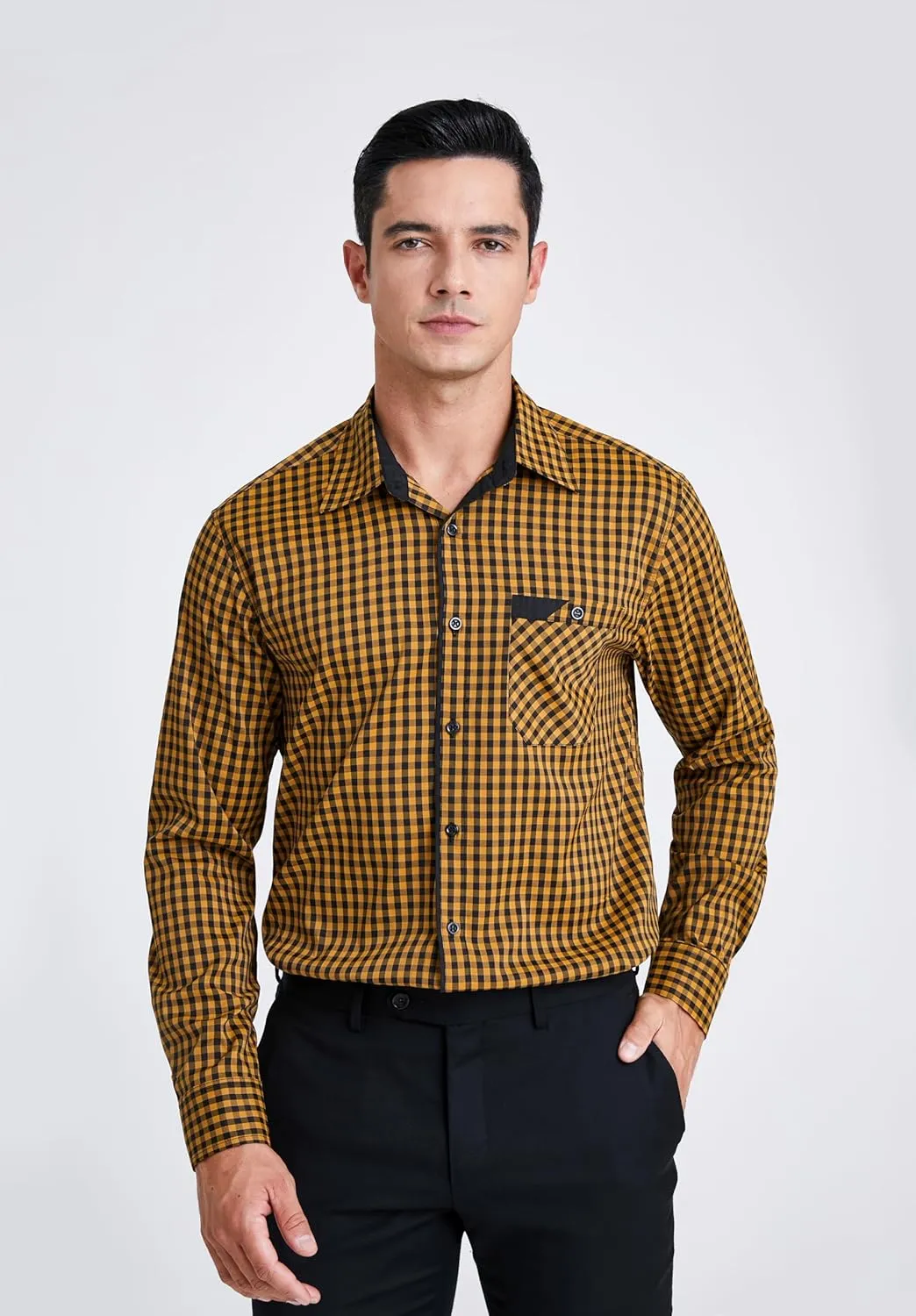 HISDERN Mens Plaid Button Down Shirt Long Sleeve Dress Shirts for Men Casual Wrinkle Free Regular Fit Work Shirt with Pocket