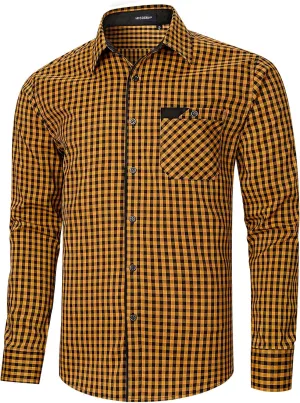 HISDERN Mens Plaid Button Down Shirt Long Sleeve Dress Shirts for Men Casual Wrinkle Free Regular Fit Work Shirt with Pocket