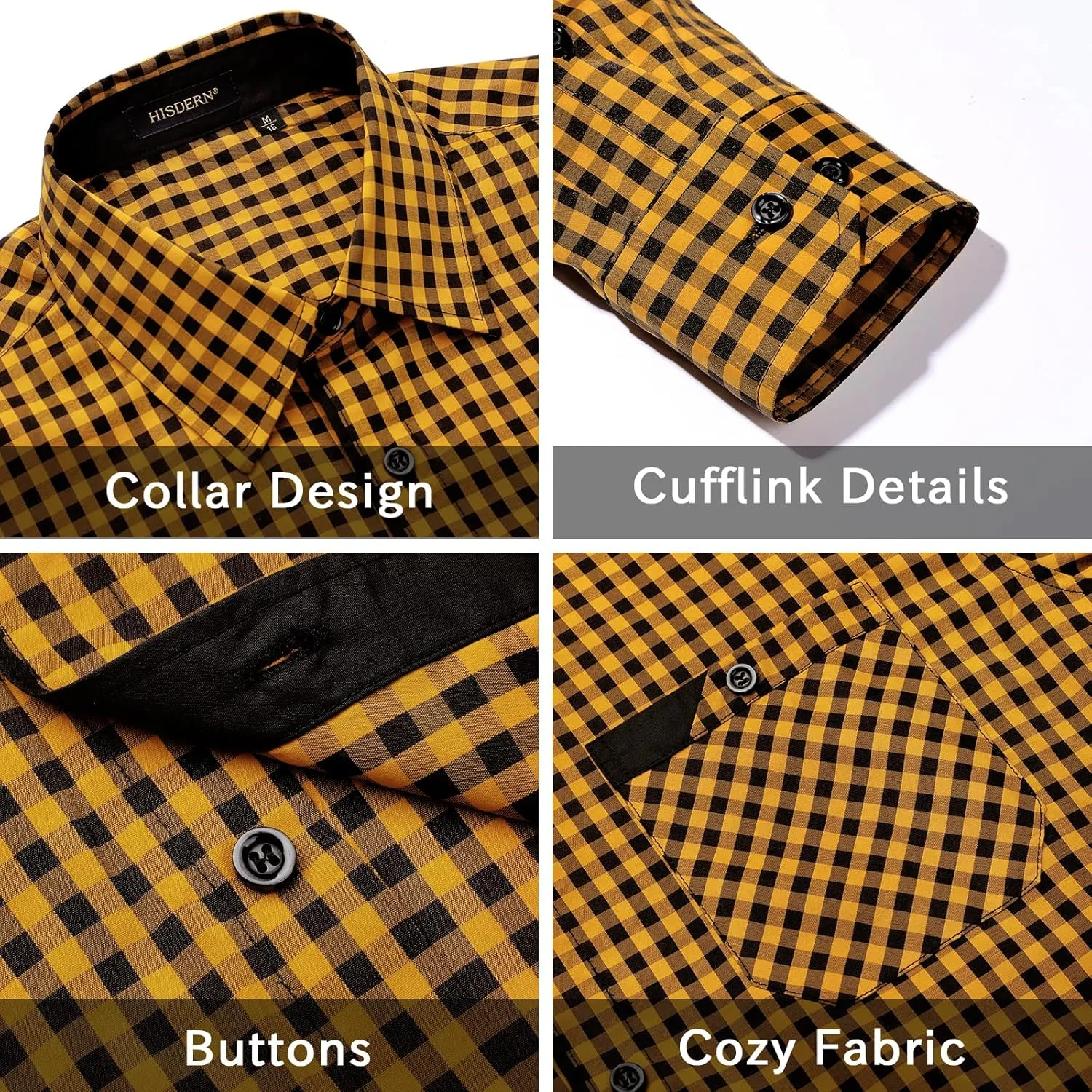HISDERN Mens Plaid Button Down Shirt Long Sleeve Dress Shirts for Men Casual Wrinkle Free Regular Fit Work Shirt with Pocket