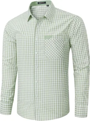 HISDERN Mens Plaid Button Down Shirt Long Sleeve Dress Shirts for Men Casual Wrinkle Free Regular Fit Work Shirt with Pocket