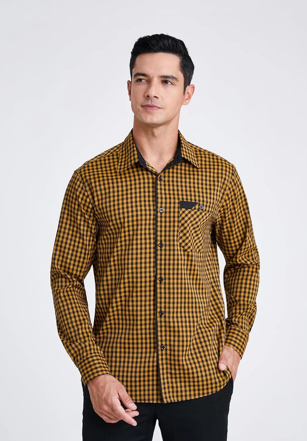 HISDERN Mens Plaid Button Down Shirt Long Sleeve Dress Shirts for Men Casual Wrinkle Free Regular Fit Work Shirt with Pocket