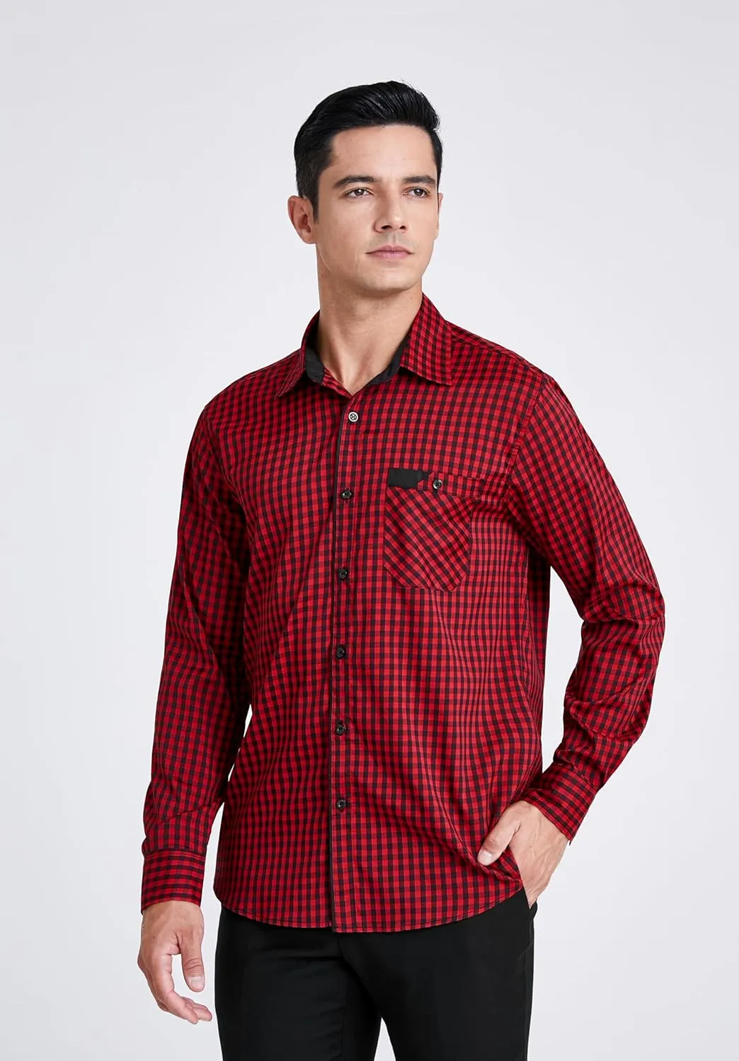 HISDERN Mens Plaid Button Down Shirt Long Sleeve Dress Shirts for Men Casual Wrinkle Free Regular Fit Work Shirt with Pocket