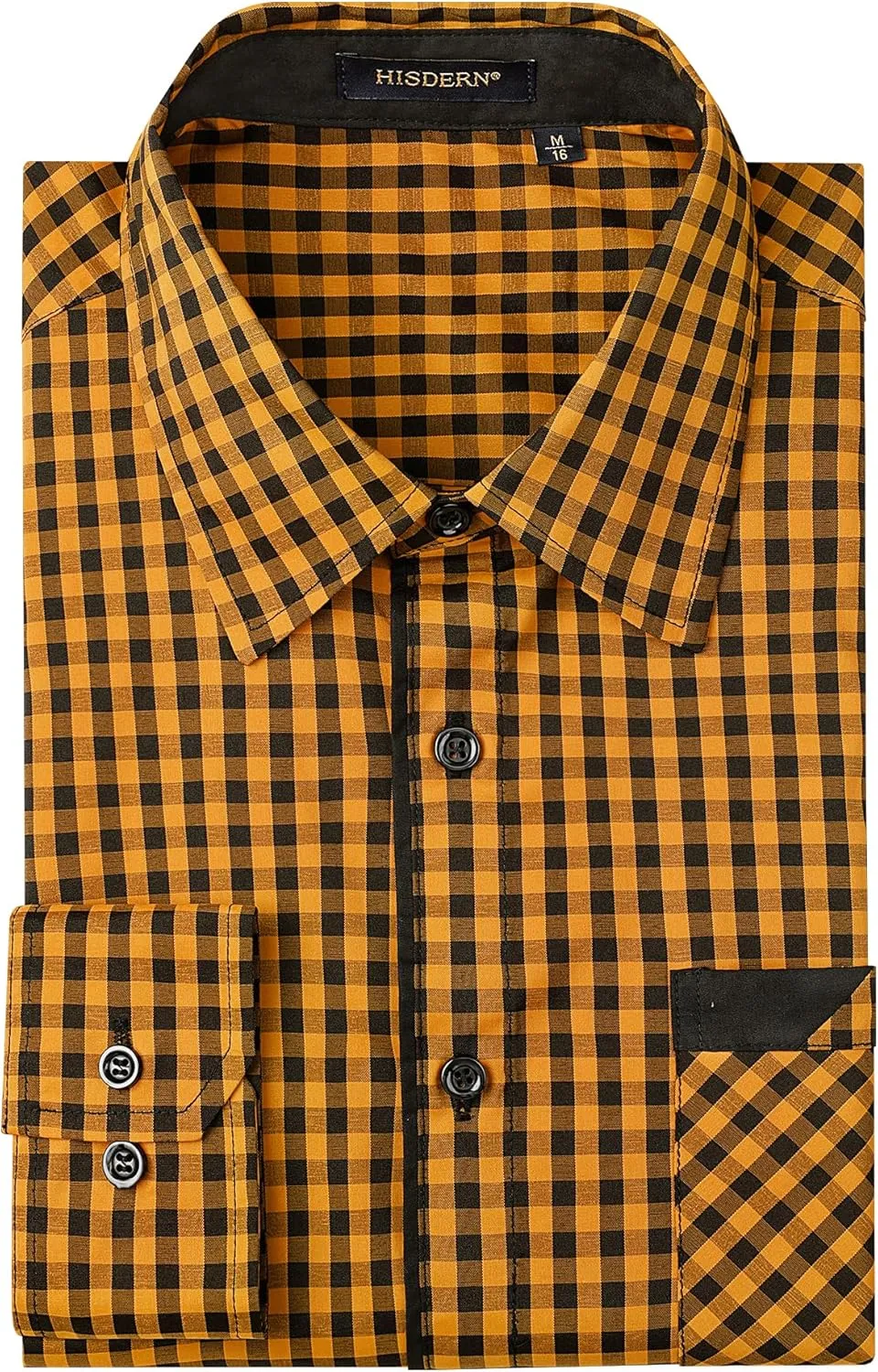HISDERN Mens Plaid Button Down Shirt Long Sleeve Dress Shirts for Men Casual Wrinkle Free Regular Fit Work Shirt with Pocket