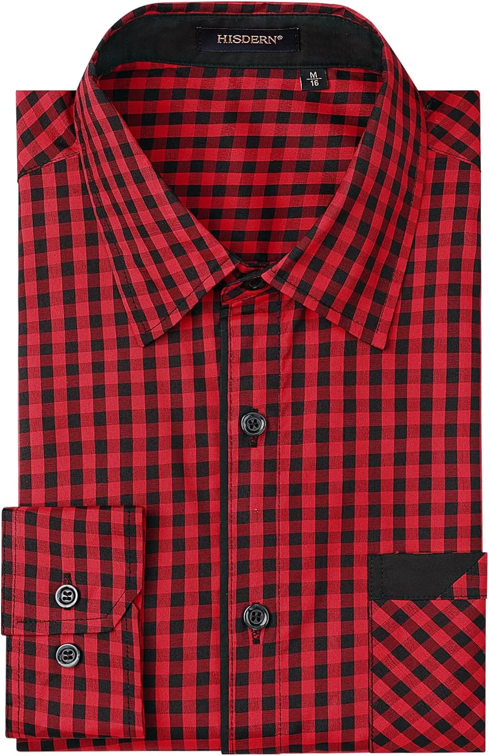 HISDERN Mens Plaid Button Down Shirt Long Sleeve Dress Shirts for Men Casual Wrinkle Free Regular Fit Work Shirt with Pocket