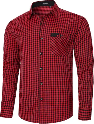 HISDERN Mens Plaid Button Down Shirt Long Sleeve Dress Shirts for Men Casual Wrinkle Free Regular Fit Work Shirt with Pocket