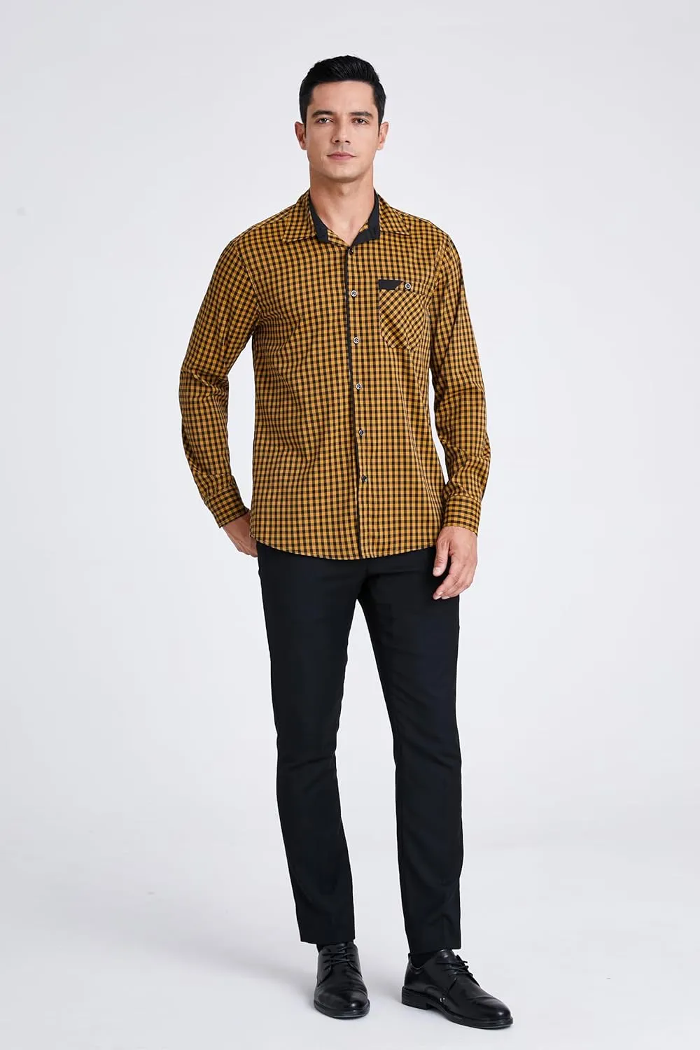 HISDERN Mens Plaid Button Down Shirt Long Sleeve Dress Shirts for Men Casual Wrinkle Free Regular Fit Work Shirt with Pocket