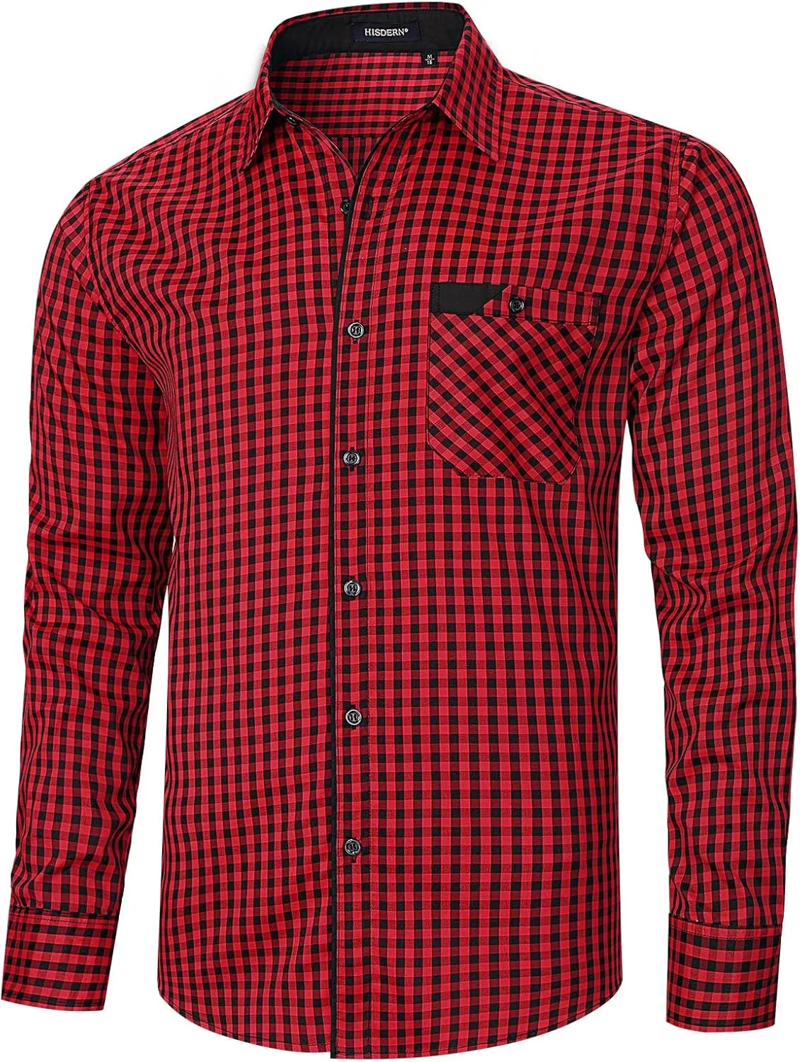 HISDERN Mens Plaid Button Down Shirt Long Sleeve Dress Shirts for Men Casual Wrinkle Free Regular Fit Work Shirt with Pocket