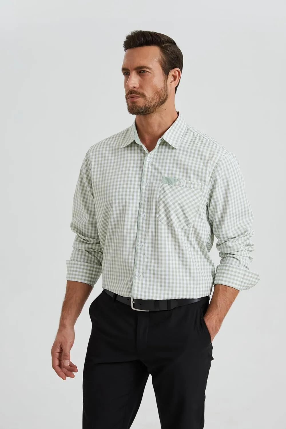 HISDERN Mens Plaid Button Down Shirt Long Sleeve Dress Shirts for Men Casual Wrinkle Free Regular Fit Work Shirt with Pocket