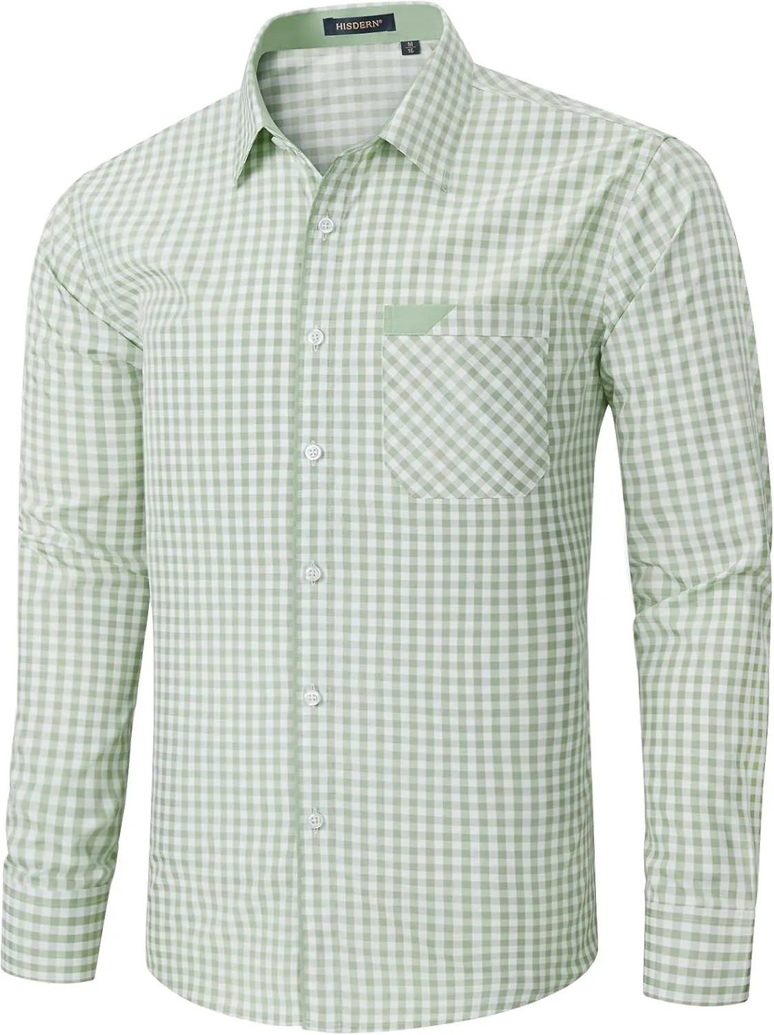HISDERN Mens Plaid Button Down Shirt Long Sleeve Dress Shirts for Men Casual Wrinkle Free Regular Fit Work Shirt with Pocket