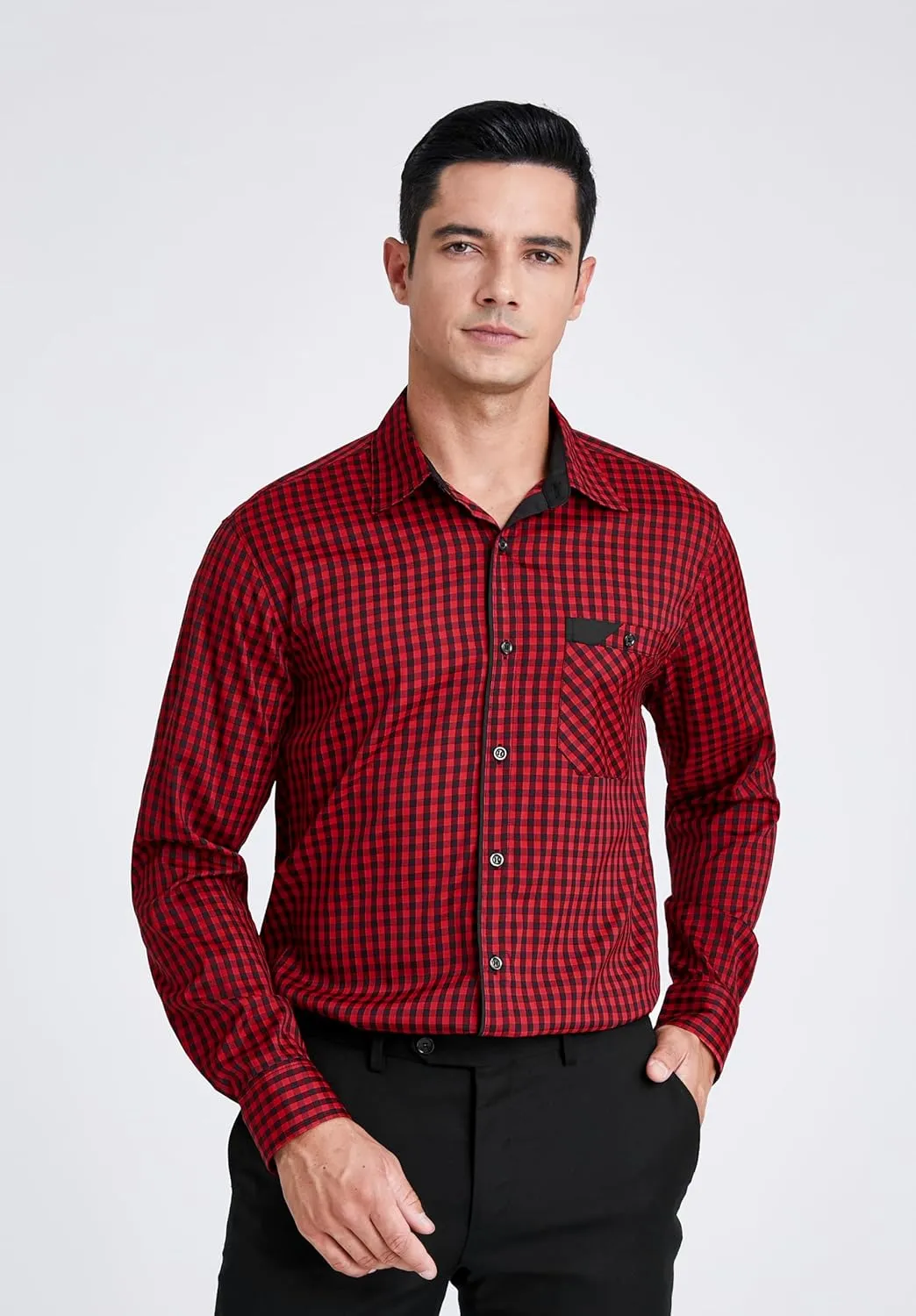 HISDERN Mens Plaid Button Down Shirt Long Sleeve Dress Shirts for Men Casual Wrinkle Free Regular Fit Work Shirt with Pocket