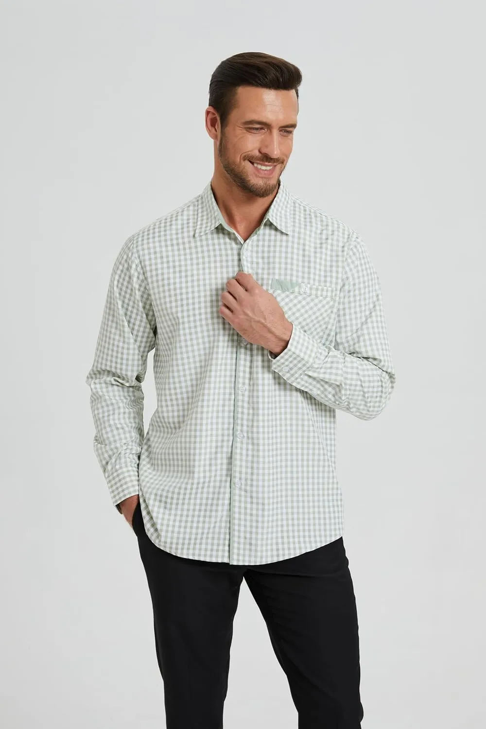 HISDERN Mens Plaid Button Down Shirt Long Sleeve Dress Shirts for Men Casual Wrinkle Free Regular Fit Work Shirt with Pocket