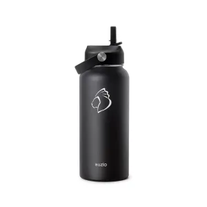 Insulated Water Bottle with 2 Lids | Black | 32oz
