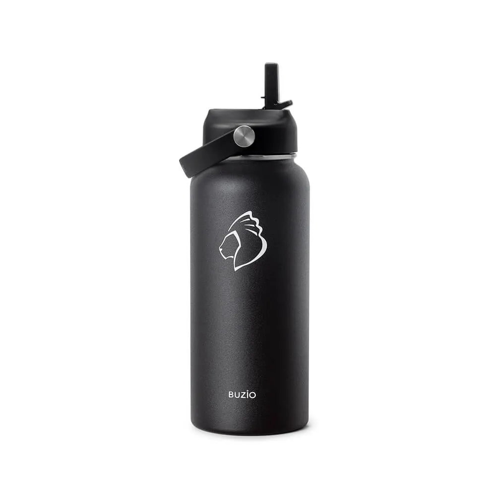 Insulated Water Bottle with 2 Lids | Black | 32oz