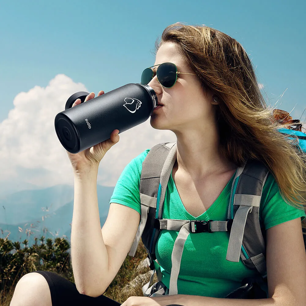 Insulated Water Bottle with 2 Lids | Black | 32oz