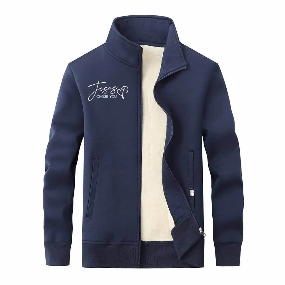 Jesus Chose You Christian Stand Collar Zip Fleece Sherpa Cardigan