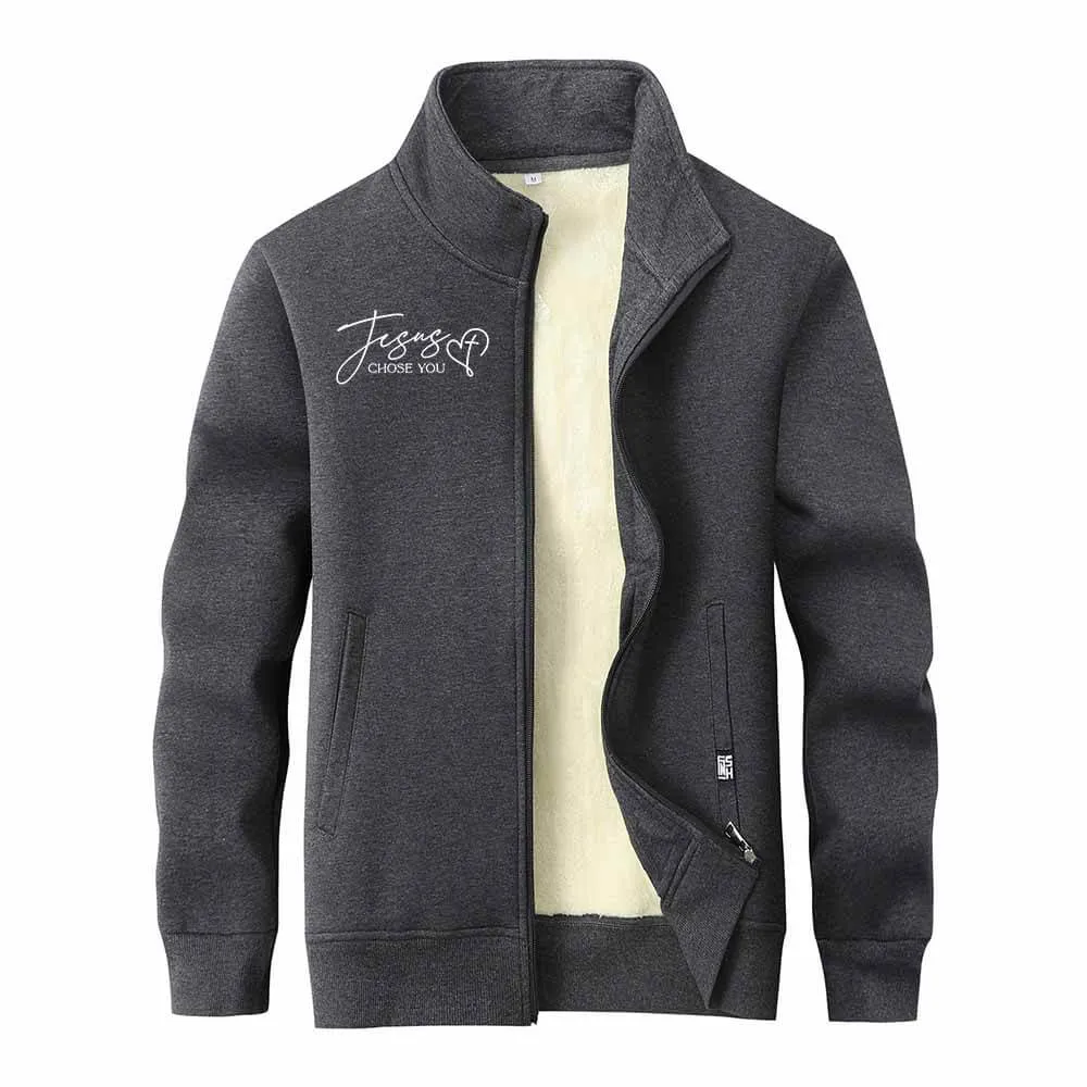 Jesus Chose You Christian Stand Collar Zip Fleece Sherpa Cardigan