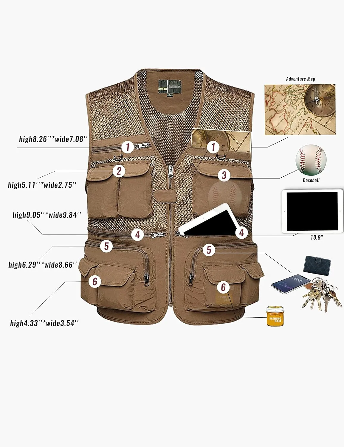 Lentta Men's Fishing Vest Summer Outdoor Lightweight Work Photo Vest 16 Pockets