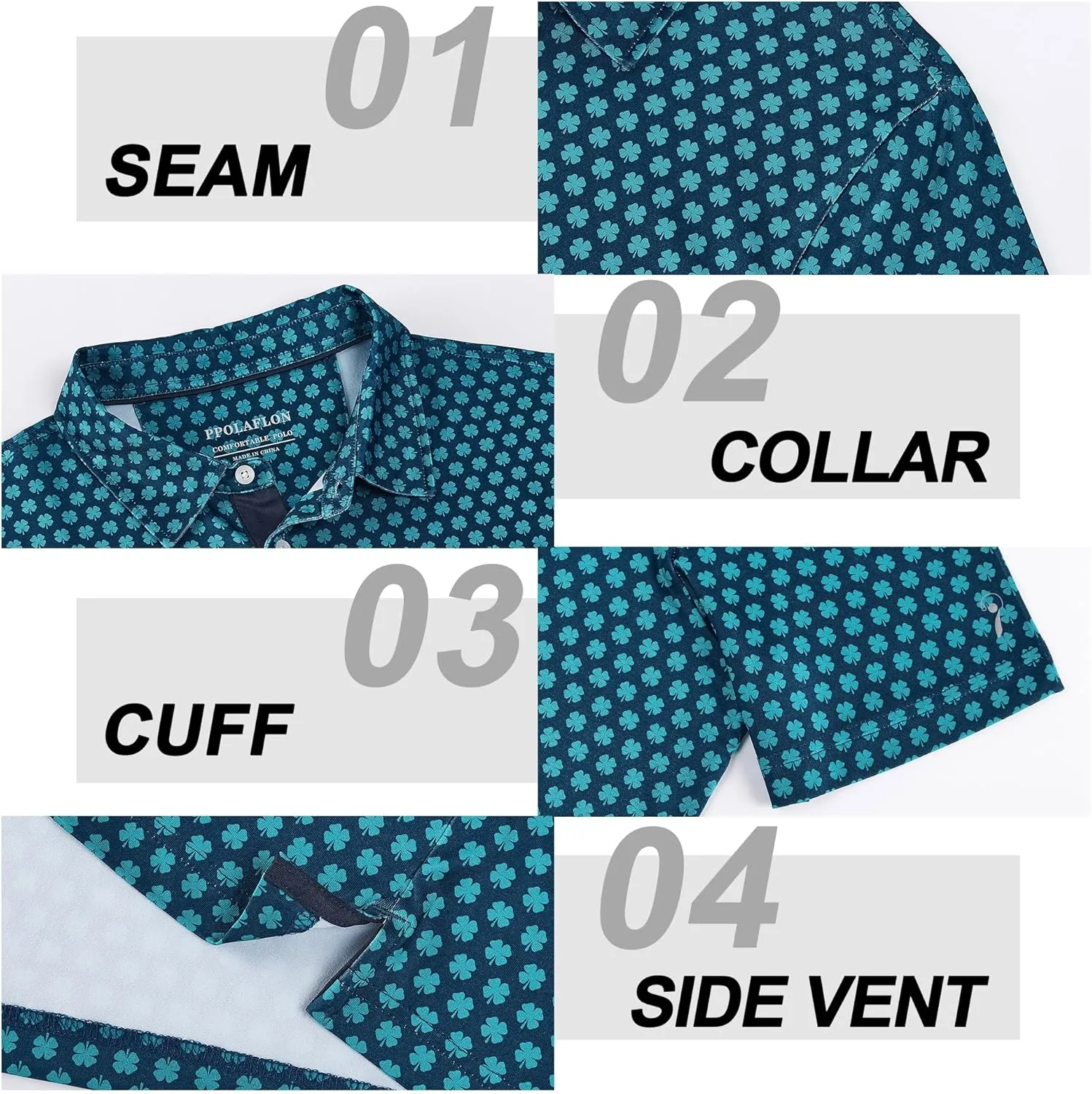 Mens Golf Shirt Moisture Wicking Dry Fit Print Performance Short Sleeve Polo Shirts for Men