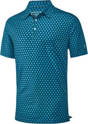Mens Golf Shirt Moisture Wicking Dry Fit Print Performance Short Sleeve Polo Shirts for Men