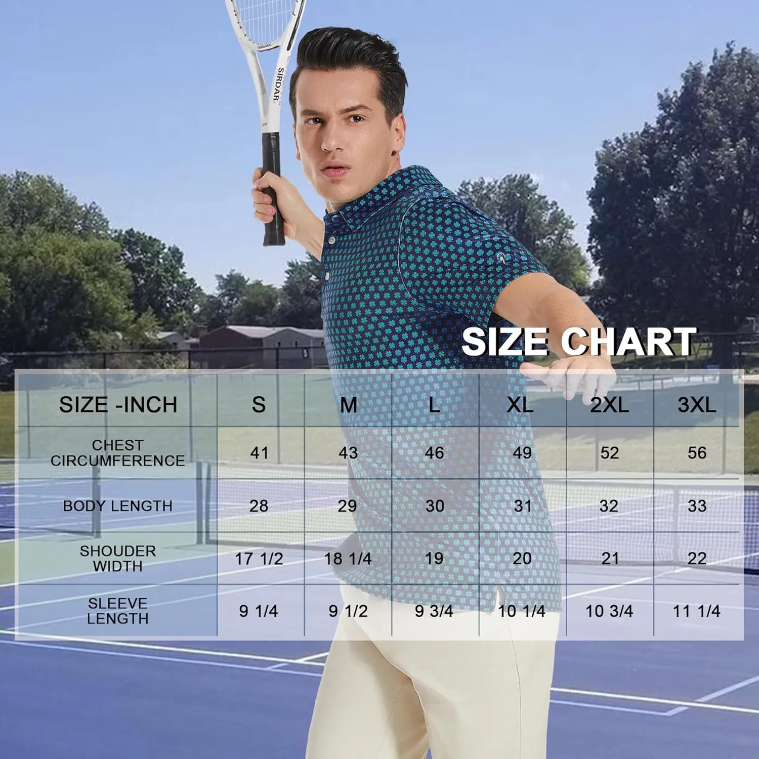 Mens Golf Shirt Moisture Wicking Dry Fit Print Performance Short Sleeve Polo Shirts for Men