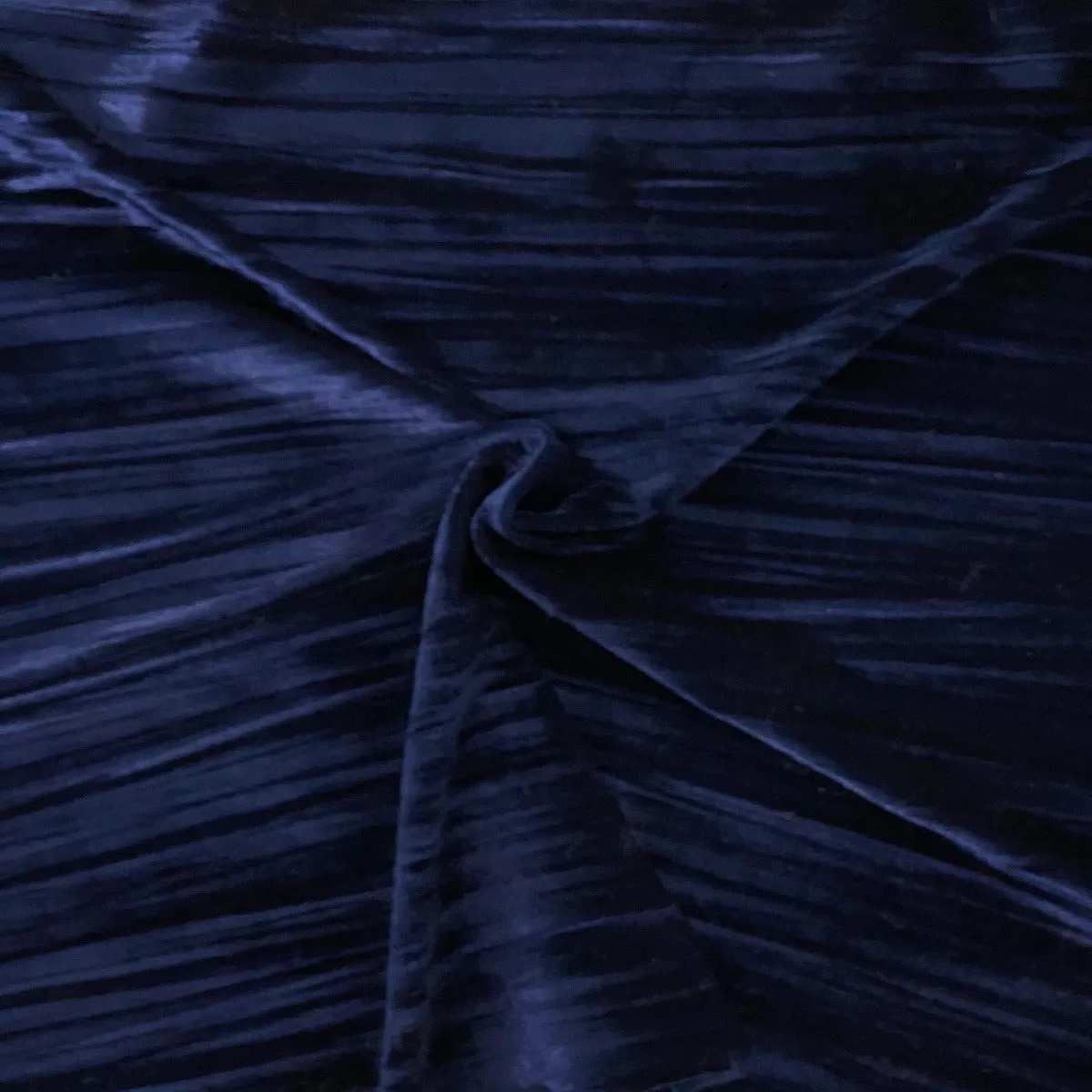 Navy Blue Crinkle Stretch Velvet Fabric