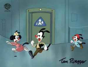 Pinky and the Brain Original Production Cel and Drawing Signed by Tom Ruegger: Wakko, Yakko, Dot