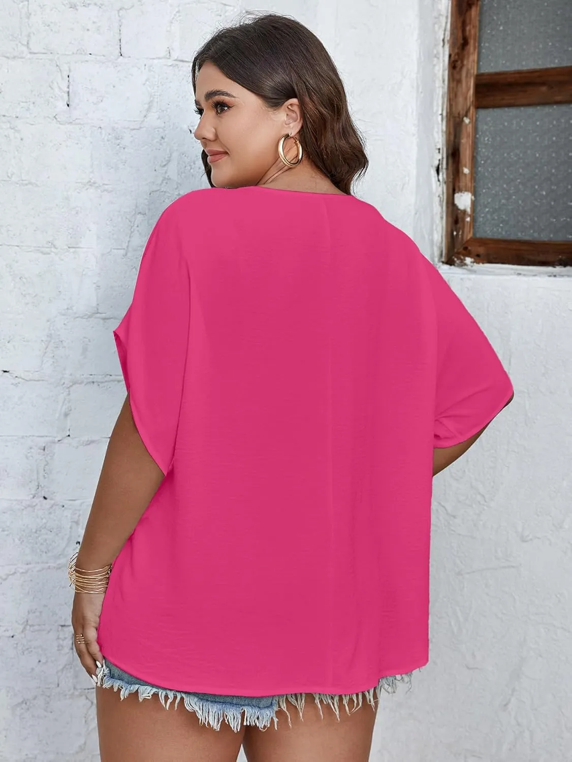SCOMCHIC Women Plus Size Blouses Casual Basic Tunic Tops Summer Blouse Short Sleeve Pleated Crewneck Flowy Shirts