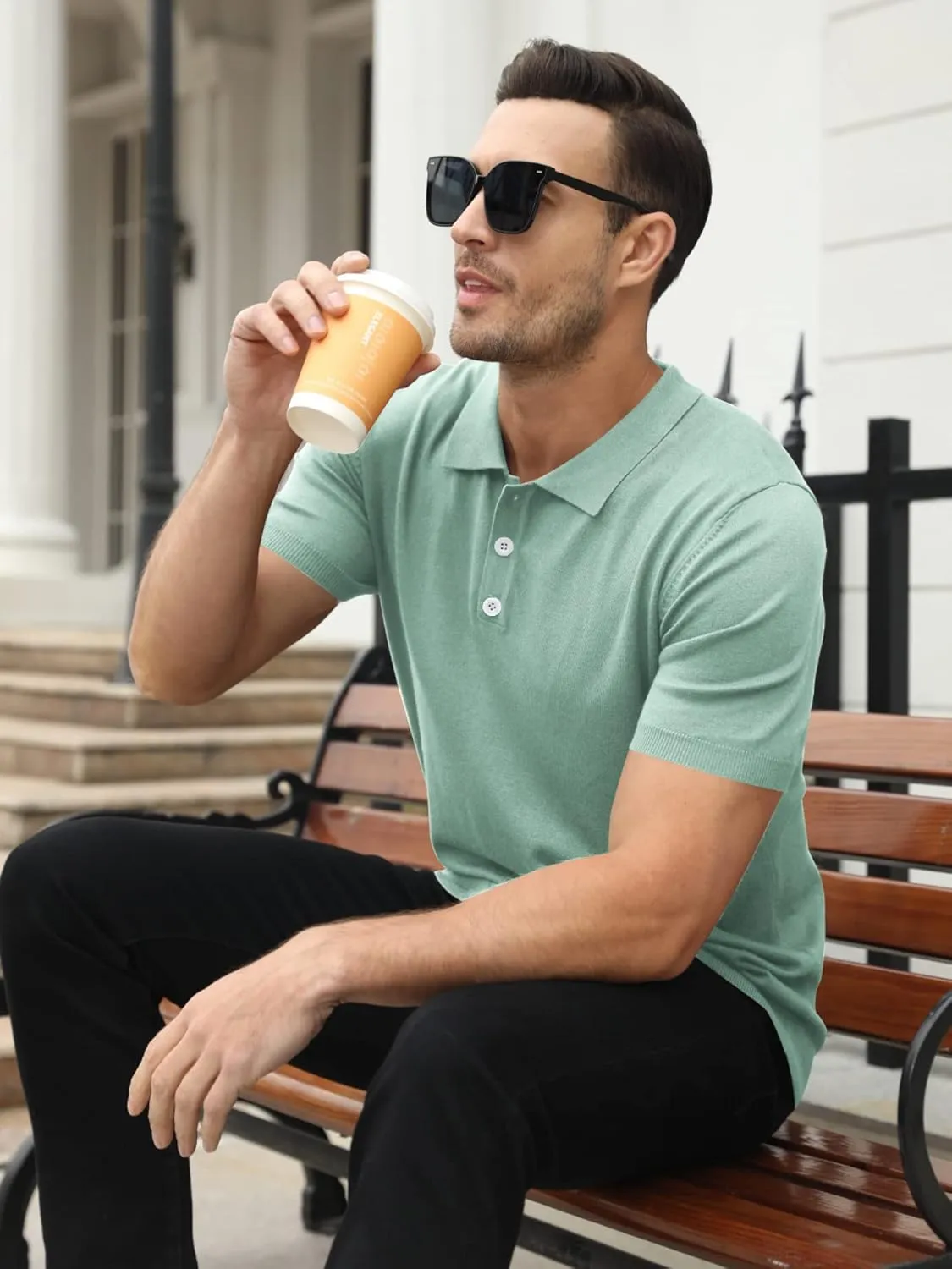 Syktkmx Mens Golf Polo Shirts Short Sleeve Casual Banded Bottom Stretch Classic Fit Solid Knit T-Shirts