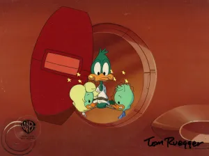 Tiny Toon Adventures Original Production Cel Signed by Tom Ruegger: Plucky Duck, Frank, and Ollie