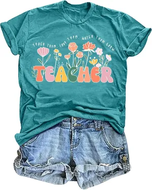Wildflower Teacher Shirt Women Teaching Graphic Tee Teachers Day Gift Teach Tshirt Teacher Life Tops